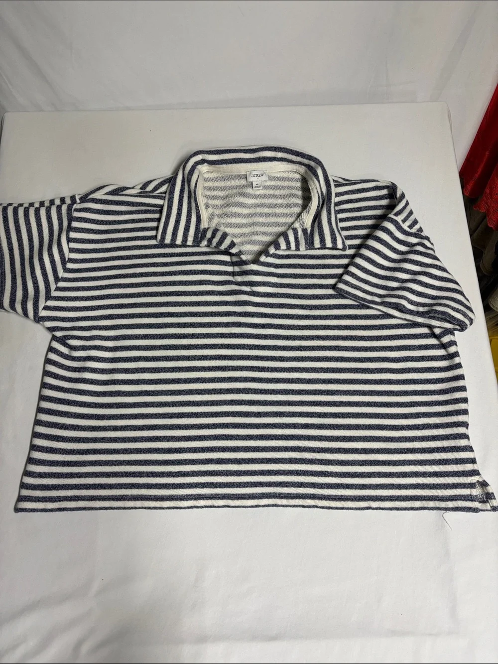 J.Crew 100% Cotton Striped Terry Polo Pullover Navy Cream XL